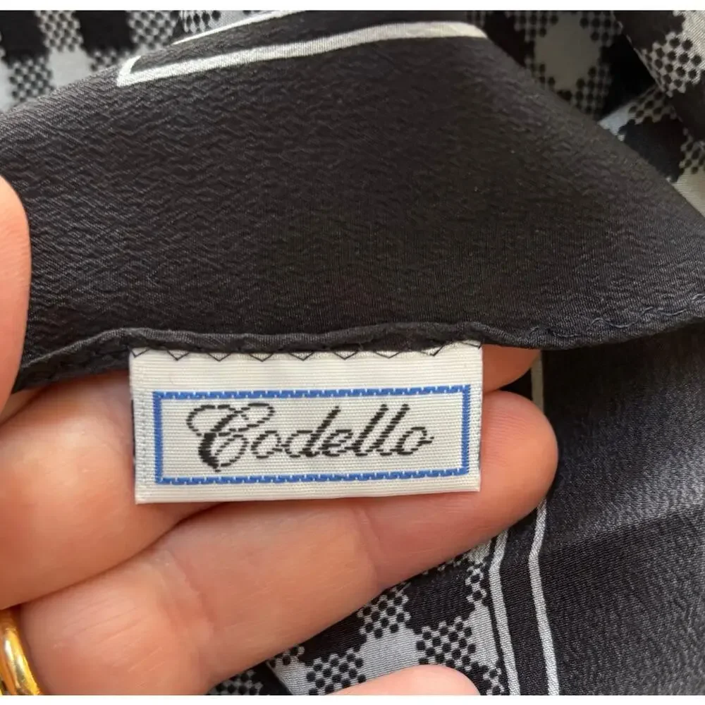 Codello designer silk scarf 19” square neckerchief style black & white check